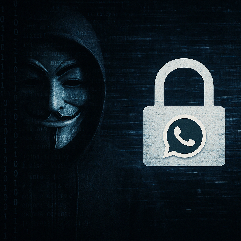 Une silhouette mystérieuse portant une veste à capuche à côté d'un symbole de cadenas représentant une icône d'application de messagerie, mettant l'accent sur la cybersécurité.