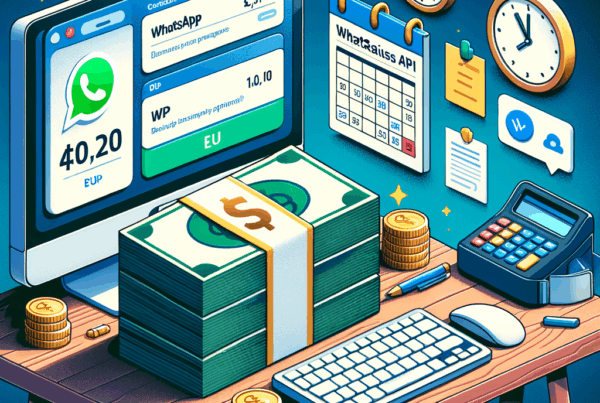 Una ilustración vibrante de una configuración de escritorio financiero que incluye una pantalla de computadora que muestra transacciones de moneda, una gran pila de efectivo, relojes, un calendario y varios elementos de oficina.