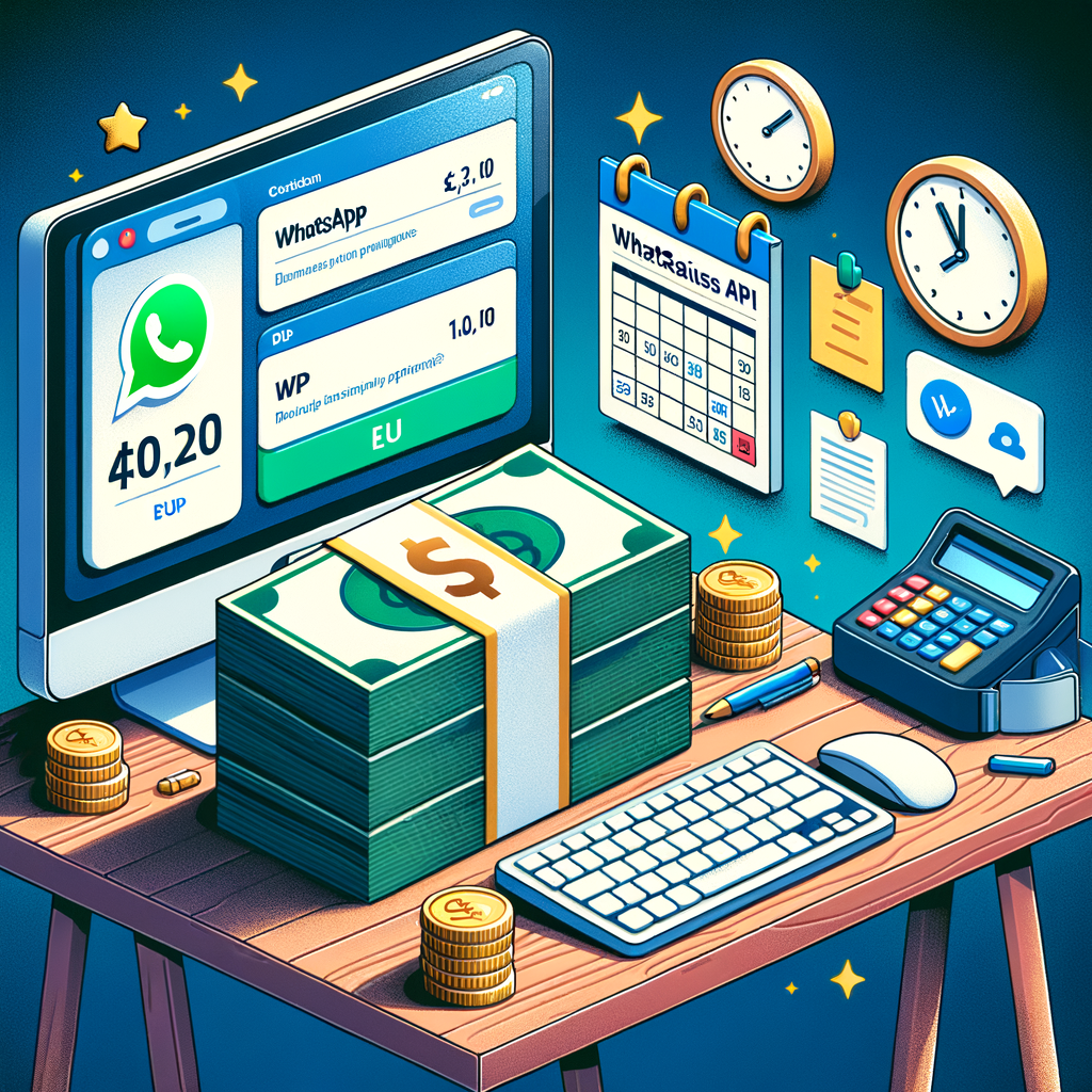 Une illustration dynamique d'une configuration de bureau financier comprenant un écran d'ordinateur affichant les transactions monétaires, une grande pile d'argent liquide, des horloges, un calendrier et divers articles de bureau.