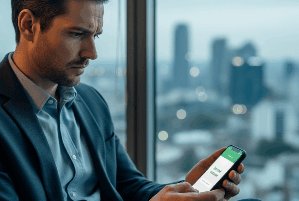 - in the A marketer sits in a modern office looking concerned at a banned WhatsApp account or