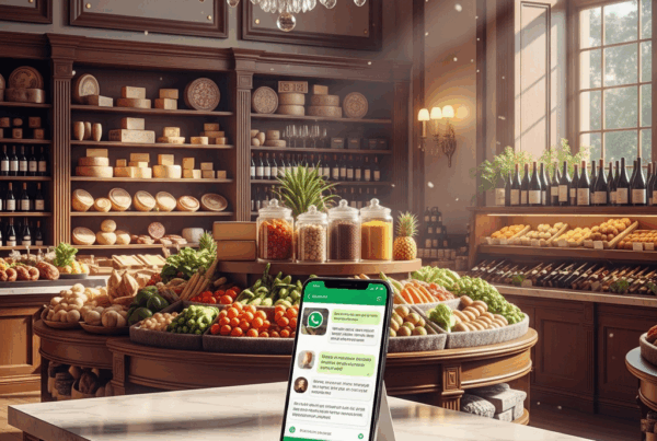 - in the Generate a of a luxurious gourmet food store with a smartphone on a counter display