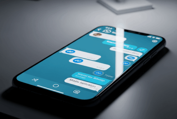 - in the Generate a of a smartphone on a minimalist desk with WhatsApp open showing check